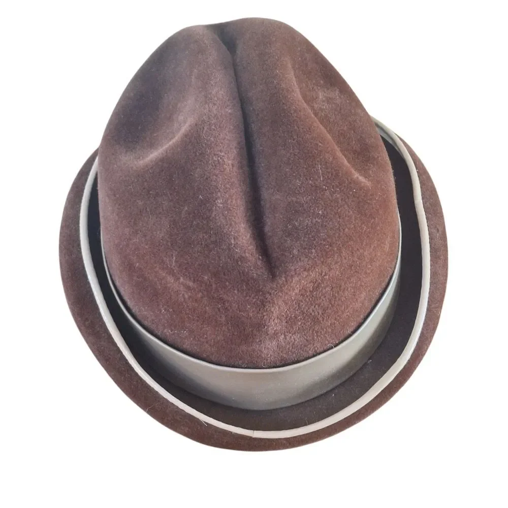 Vintage Italian Made Wool Hat Elegant Rolled Brim Brown Fedora Corona Lou Fox